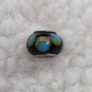 Turquoise & Espresso Brown Spotted Glass Charm Bead